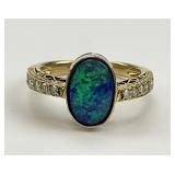 Gold Australian Opal Diamond Ring.