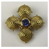 18KT Gold And Sapphire Ballou Spiral Pendant.