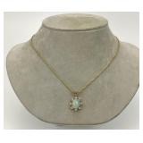 14KT Gold Aurafin Opal & Diamond Pendant Necklace.