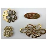 14KT Gold Monogram Brooches & Pendant.