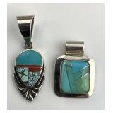 Pair of Sterling Silver Turquoise Pendants.