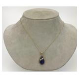 14KT Gold Lapis Lazuli Pendant Necklace.
