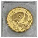 1/2 Oz Fine Gold Chinese Panda Coin.