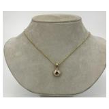 14KT Gold Garnet & Diamond Pendant Necklace.