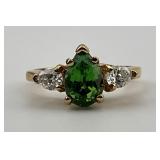 14KT Gold Green Garnet & Marquise Ring.