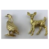 18KT & 14KT Gold Ruby Duck & Deer Pins.