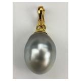 18KT Gold And Akoya Drop Pearl Clasp Pendant.