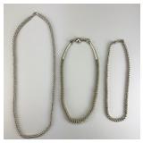 3 Sterling Silver Beaded Navajo Necklaces.