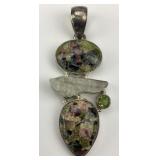 Sterling Silver Raw Crystal & Gemstone Pendant.