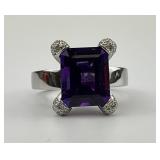 18KT White Gold Amethyst & Diamond Ring.