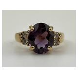14KT Gold Amethyst & Diamond Ring.