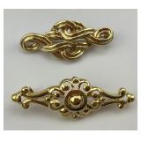 Pair Of 14KT Gold Brooches.