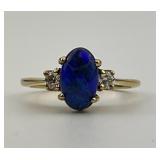 14KT Gold Blue Opal & Diamond Ring.
