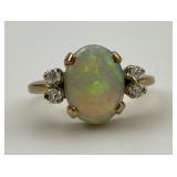 14KT Gold Opal & Diamond Ring.