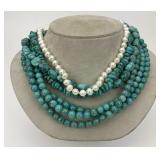 Pair of Beaded Turquoise & Pearl Navajo Necklaces.