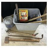 Axe, Draw Knives, Primitive Tools, Loppers.