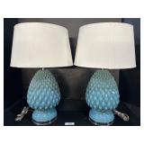 Pair Of Blue Ceramic Base Table Lamps.