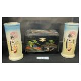 2 Chinese Lady Vases, Chinese Inlay Box.