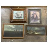 3 Prints & 1 Pastel Clipper Ship Seascape.