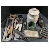 Cast Iron Iron Stands, Tools, Buckets.