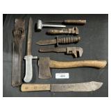 Vintage, Ax, Knives, Machete, Pipe Wrenches.