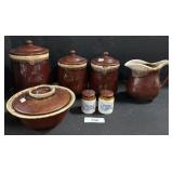 Drip Glaze McCoy Canister Set, Pitcher, Hall Bowl.