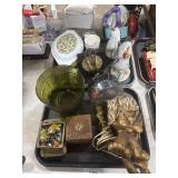 2 Ceramic Roosters, Lamp Base, Green Vase.