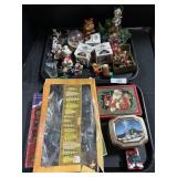 Christmas Ornaments, Lights, Tins.