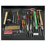 Various Hand Tools, Screwdrivers, Pliers, Hammer.