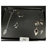 Sterling Silver Aquamarine & Onyx Jewelry Sets.
