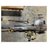 Yard Tools, Rakes, Shovels, Sledgehammer, Straps.