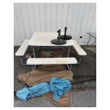 Picnic Style Patio Table & (2) Umbrellas.