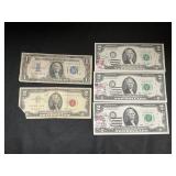 4 $2 Dollar Bills, 1 $1 Bill.