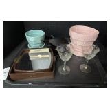 Ceramic Planters, Floral Glasses, Mirror.