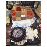 Vintage Gloves, Quilt, & Blankets.