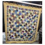 Hand Sewn Folk Art Star Patchwork Quilt.