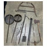 Primitive Axe, Bed Warmers, Buck Saw, Tripod.