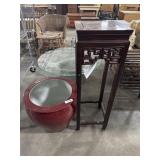 Oriental Rosewood Plant Stand, Red Porcelain