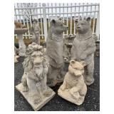 (3) Concrete Bears & Lion Garden Statues.