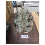 Mid Century Modern Drinking Glasses W/Metal Caddy.