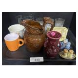 Assortment Of Glasses, Mugs, S&P Shakers.