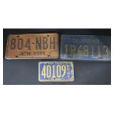 3 Vintage License Plates.