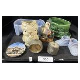 2 Ceramic Planters, Mini Clocks.