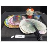 2 Hand Fans, Wall Decor, Plates.