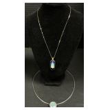 14KT Gold Enamel Cat Necklace, Sterling Silver