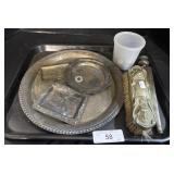 Silver Plated Dish, Scrub Brush, Buttons.