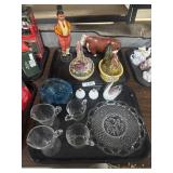 Cut Glass Plate, 2 Chicken Butter Dishes.