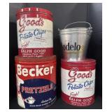 3 Advertising Tins, 3 Advertising Buckets.