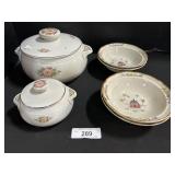 Halls Casserole Dishes, 4 Stoneware Bowls.