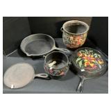 Cast Iron Folk Art Painted Pans & Pots, Marietta.